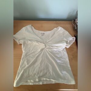 Brandy Melville Cream Short Sleeve V-Neck Top